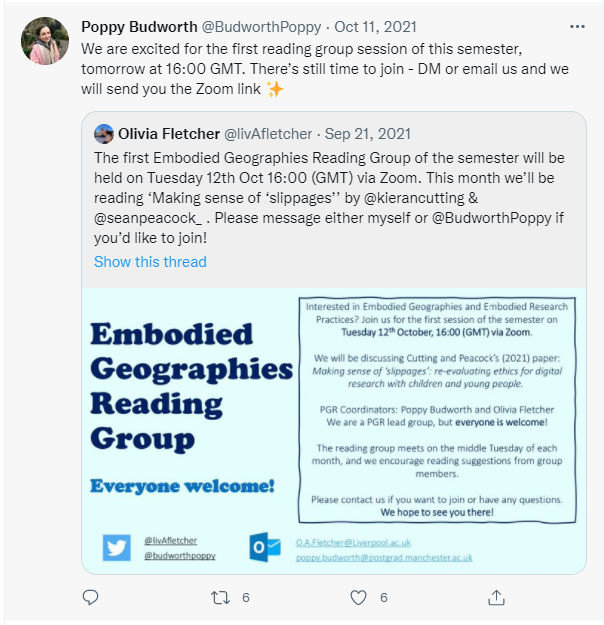 A screen capture of a tweet advertising the reading group
